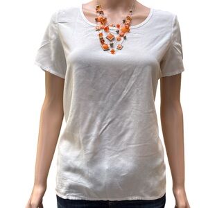 Alya White Short Sleeve Top with Floral cut out back Small